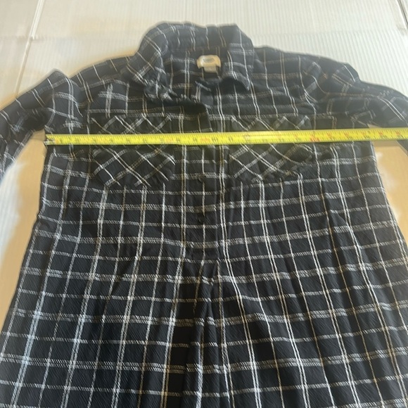 Old Navy Black and White Plaid Long Shirt dress w 3/4 length sleeves open sides - Picture 4 of 12